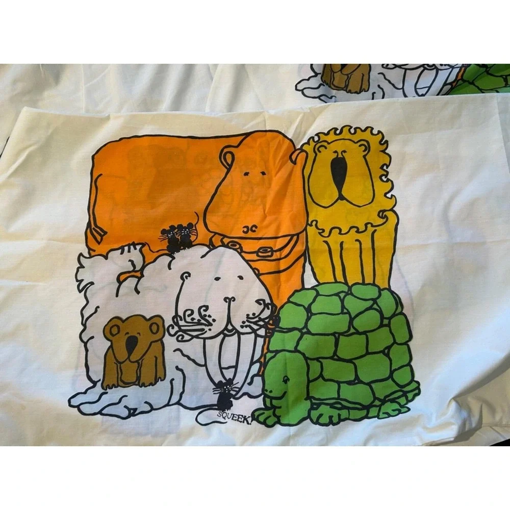 Vtg STEVENS UTICA Jungle‎ Animal Sheet Set ( Queen Flat/2 King pillow) - EUC